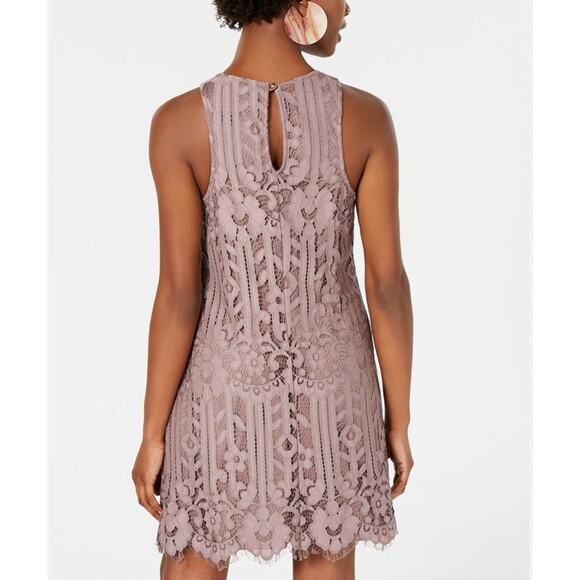 Speechless Purple Lace Mini Shift Dress Juniors S Keyhole Back Lined Scallop Hem - Picture 2 of 9